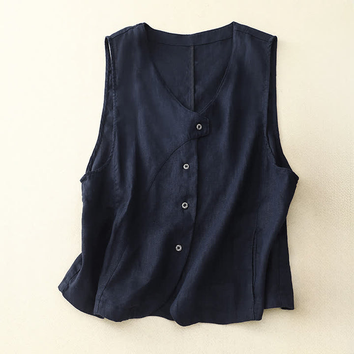Buddha Stones Lässiges, minimalistisches Sommer-Tanktop mit Knopfleiste und Tasche für Damen. - Mitternachtsblau - US12, UK/AU16, EU44 (2XL) - image 21