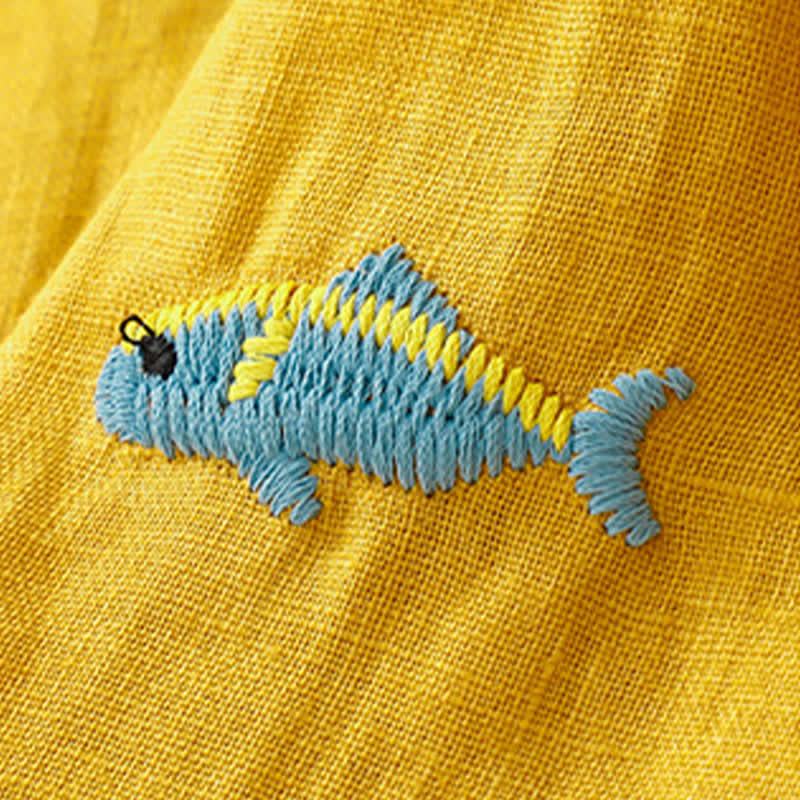 Buddha Stones Lässiges Sommer-T-Shirt mit Fischmotiv und Stickerei, Kurzarm, für Damen - image 6