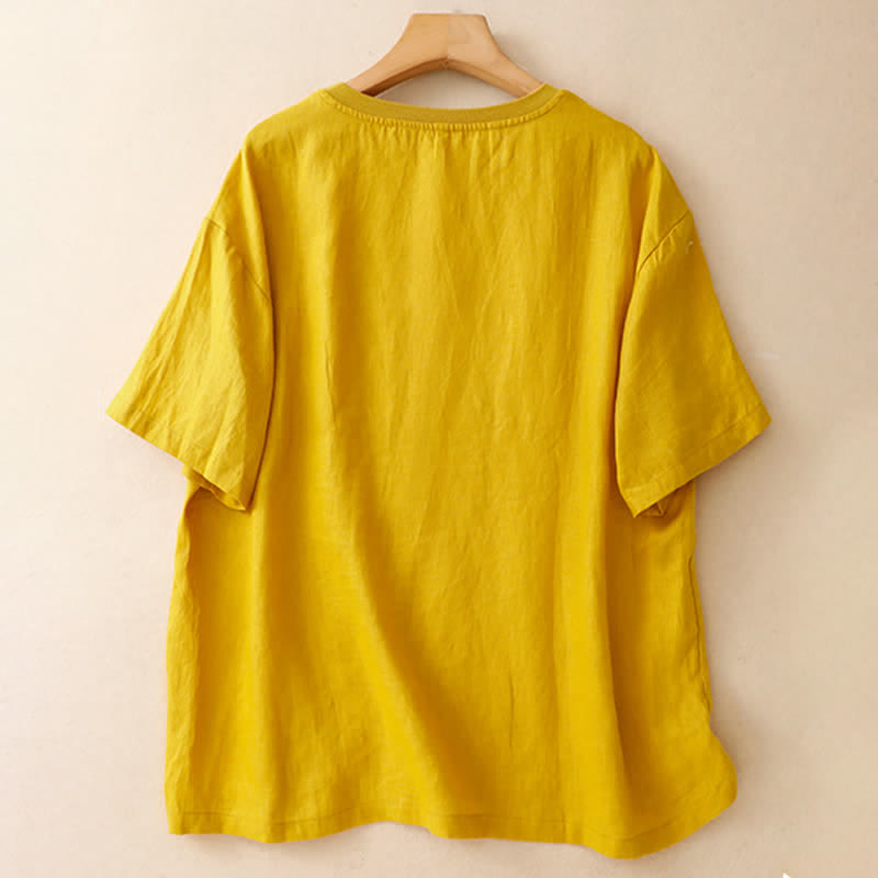 Buddha Stones Lässiges Sommer-T-Shirt mit Fischmotiv und Stickerei, Kurzarm, für Damen - image 1