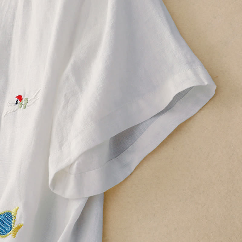 Buddha Stones Lässiges Sommer-T-Shirt mit Fischmotiv und Stickerei, Kurzarm, für Damen - image 25