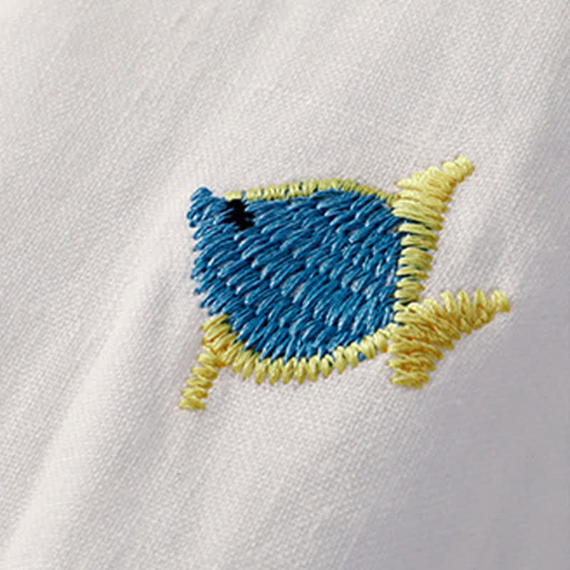 Buddha Stones Lässiges Sommer-T-Shirt mit Fischmotiv und Stickerei, Kurzarm, für Damen - image 26