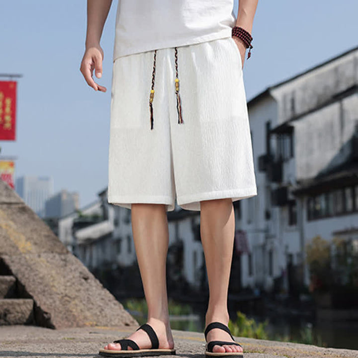 Buddha Stones Lässige Sommer-Bermudashorts mit Kordelzug, einfarbig, gerades Bein, mit Taschen - image 6