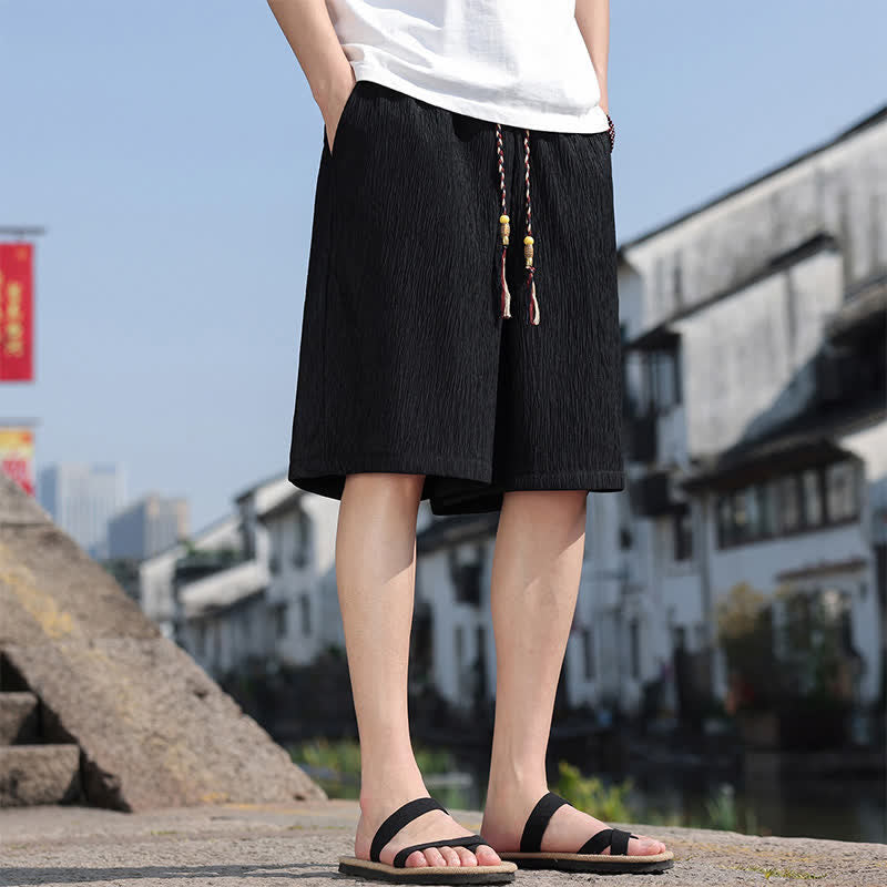 Buddha Stones Lässige Sommer-Bermudashorts mit Kordelzug, einfarbig, gerades Bein, mit Taschen - image 11