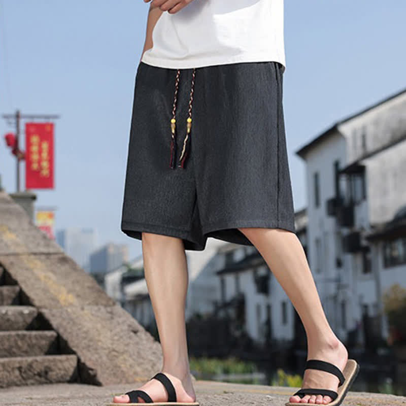 Buddha Stones Lässige Sommer-Bermudashorts mit Kordelzug, einfarbig, gerades Bein, mit Taschen - image 31