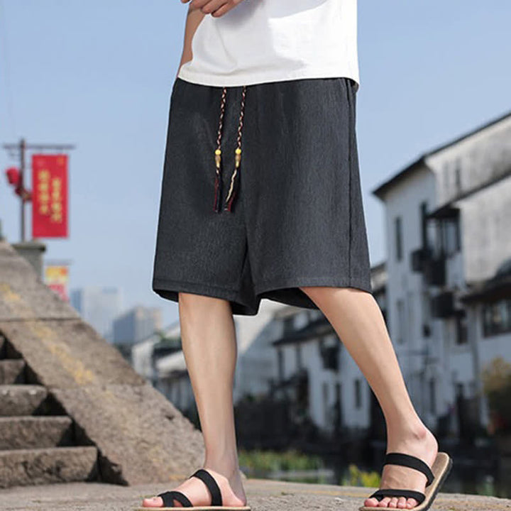 Buddha Stones Lässige Sommer-Bermudashorts mit Kordelzug, einfarbig, gerades Bein, mit Taschen - image 31