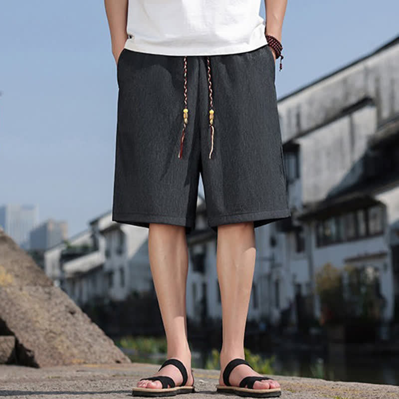 Buddha Stones Lässige Sommer-Bermudashorts mit Kordelzug, einfarbig, gerades Bein, mit Taschen - image 29