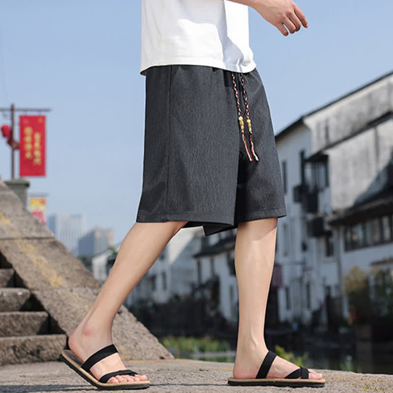 Buddha Stones Lässige Sommer-Bermudashorts mit Kordelzug, einfarbig, gerades Bein, mit Taschen - image 35