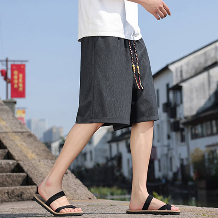 Buddha Stones Lässige Sommer-Bermudashorts mit Kordelzug, einfarbig, gerades Bein, mit Taschen - image 35