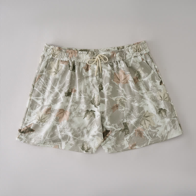 Buddha Stones Lässige Sommer-Shorts für Damen mit Kordelzug, abstraktem Ahornblattmuster und Tasche - Gainsboro - US12, UK/AU16, EU44 (2XL) - image 5