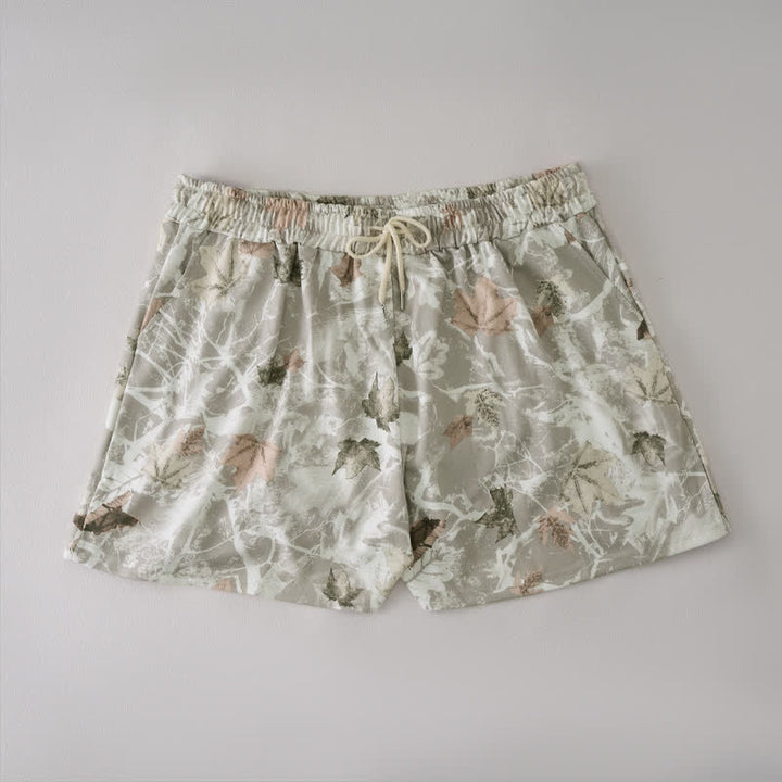 Buddha Stones Lässige Sommer-Shorts für Damen mit Kordelzug, abstraktem Ahornblattmuster und Tasche - Gainsboro - US12, UK/AU16, EU44 (2XL) - image 5