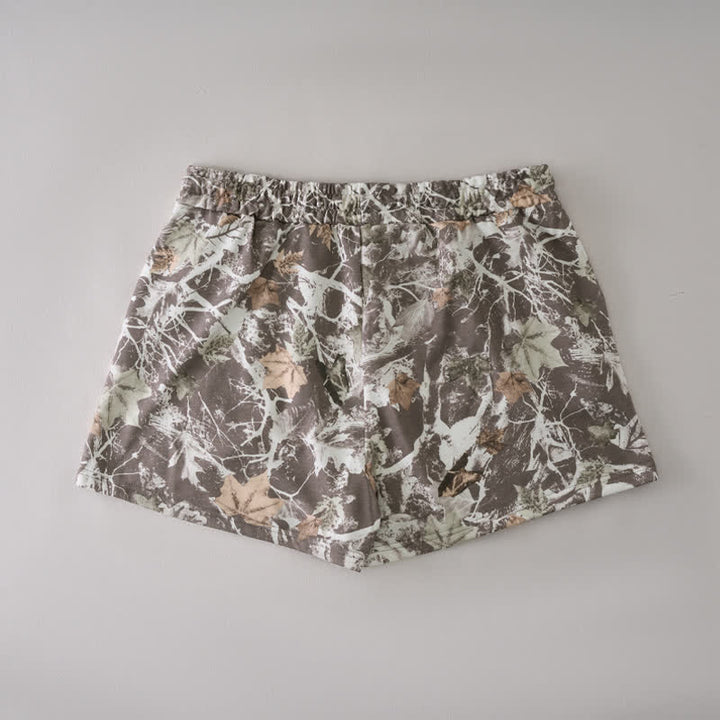Buddha Stones Lässige Sommer-Shorts für Damen mit Kordelzug, abstraktem Ahornblattmuster und Tasche - image 1