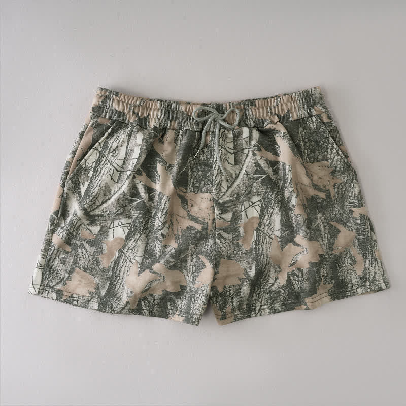 Buddha Stones Lässige Sommer-Shorts für Damen mit Kordelzug, abstraktem Ahornblattmuster und Tasche - Dunkelkhaki - US12, UK/AU16, EU44 (2XL) - image 10