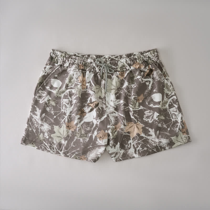 Buddha Stones Lässige Sommer-Shorts für Damen mit Kordelzug, abstraktem Ahornblattmuster und Tasche - Sienna - US12, UK/AU16, EU44 (2XL) - image 0