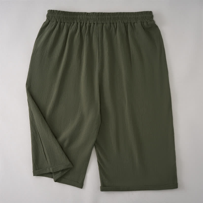 Buddha Stones Lässige Sommer-Bermuda-Shorts mit Kordelzug, einfarbig, gerades Bein, mit Taschen - image 7