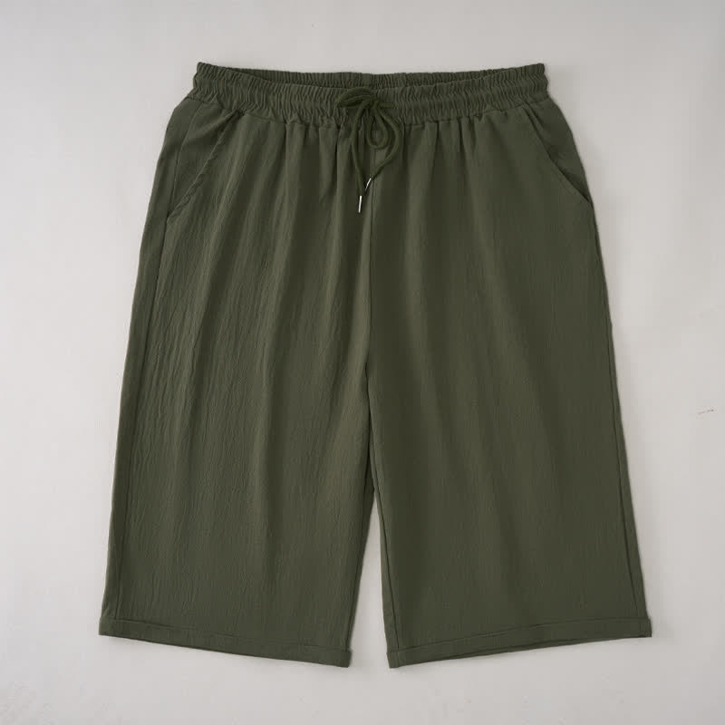 Buddha Stones Lässige Sommer-Bermuda-Shorts mit Kordelzug, einfarbig, gerades Bein, mit Taschen - Dunkelolivgrün - US14, UK/AU18, EU46 (3XL) - image 5