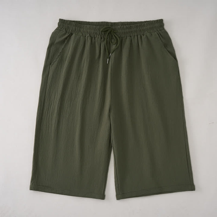 Buddha Stones Lässige Sommer-Bermuda-Shorts mit Kordelzug, einfarbig, gerades Bein, mit Taschen - Dunkelolivgrün - US14, UK/AU18, EU46 (3XL) - image 5