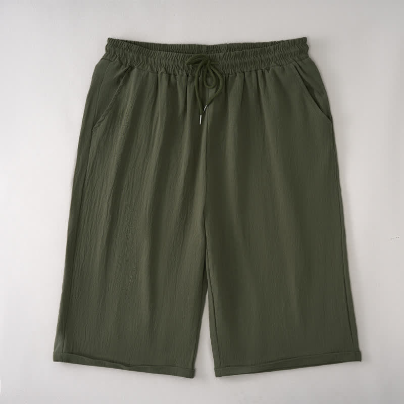 Buddha Stones Lässige Sommer-Bermuda-Shorts mit Kordelzug, einfarbig, gerades Bein, mit Taschen - image 6