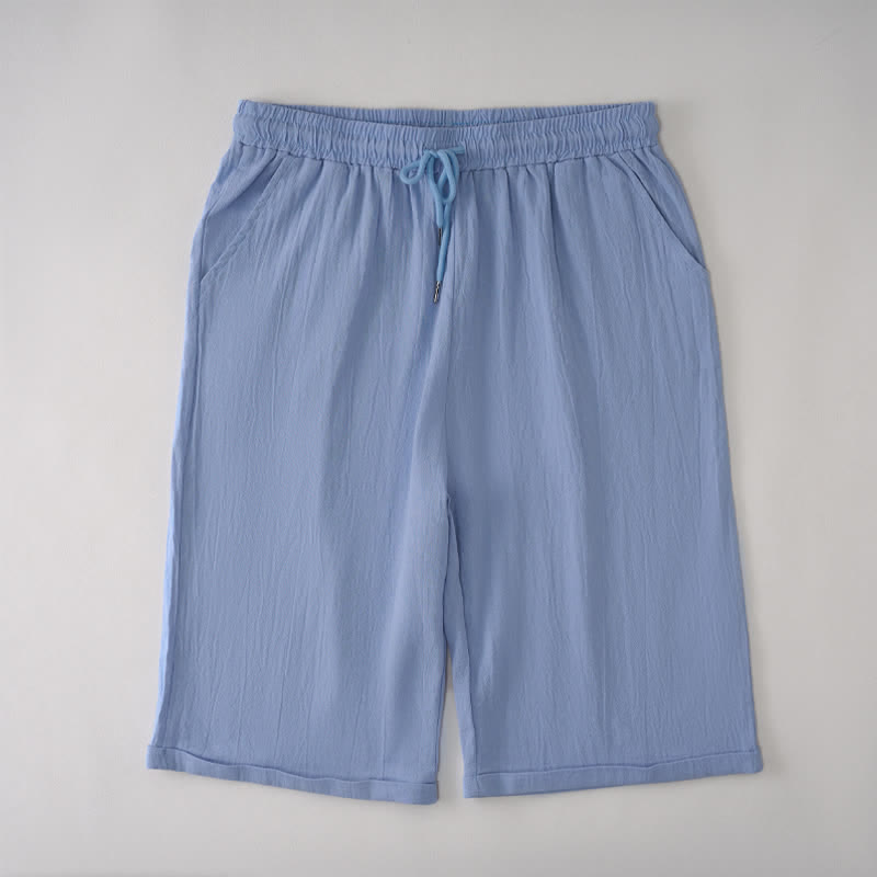 Buddha Stones Lässige Sommer-Bermuda-Shorts mit Kordelzug, einfarbig, gerades Bein, mit Taschen - Hellblau - US14, UK/AU18, EU46 (3XL) - image 11