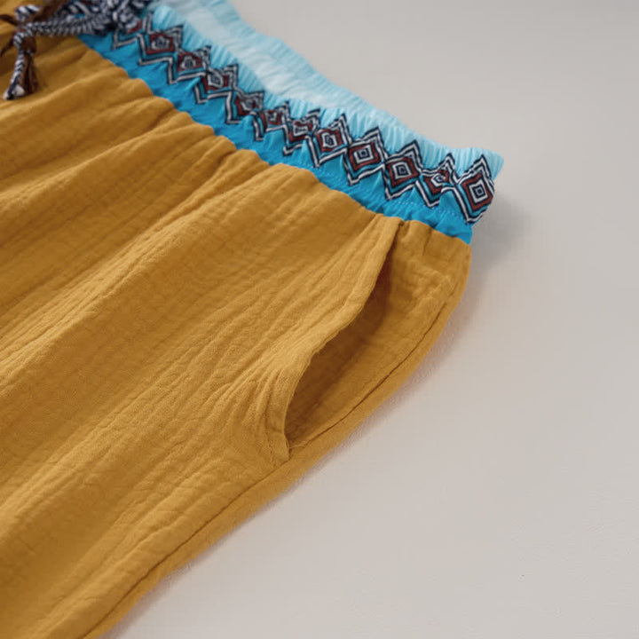 Buddha Stones Sommerliche Boho-Freizeit-Bermuda-Shorts mit Kordelzug, geometrischem Muster, geradem Bein und Taschen für Herren - image 13