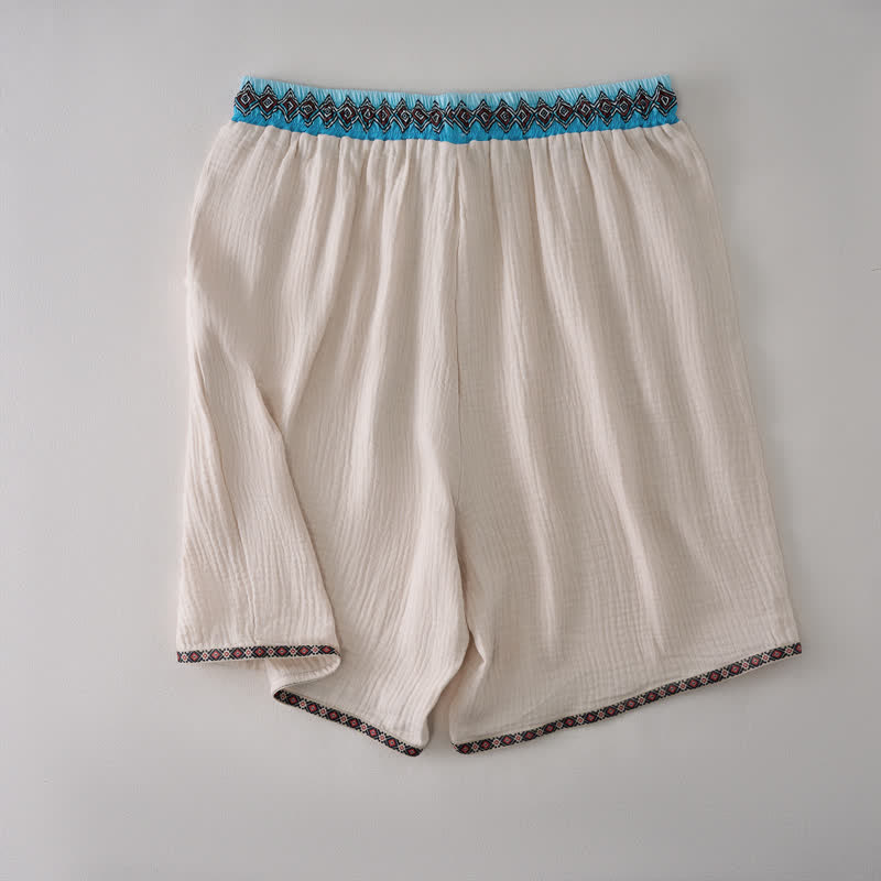 Buddha Stones Sommerliche Boho-Freizeit-Bermuda-Shorts mit Kordelzug, geometrischem Muster, geradem Bein und Taschen für Herren - image 1