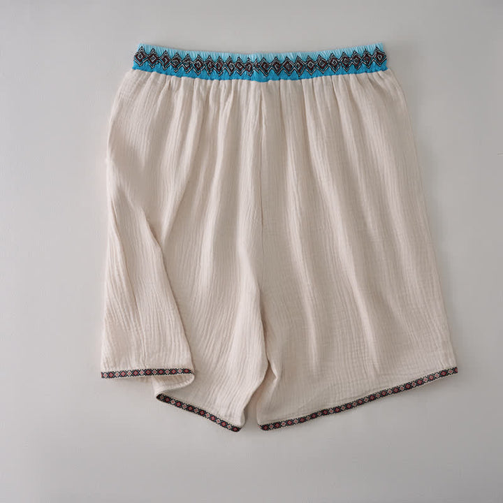 Buddha Stones Sommerliche Boho-Freizeit-Bermuda-Shorts mit Kordelzug, geometrischem Muster, geradem Bein und Taschen für Herren - image 1