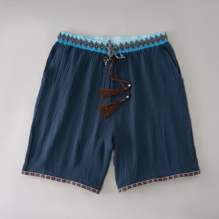 Buddha Stones Sommerliche Boho-Freizeit-Bermuda-Shorts mit Kordelzug, geometrischem Muster, geradem Bein und Taschen für Herren - Marine - US/UK/AU44, EU54 (3XL) - image 5