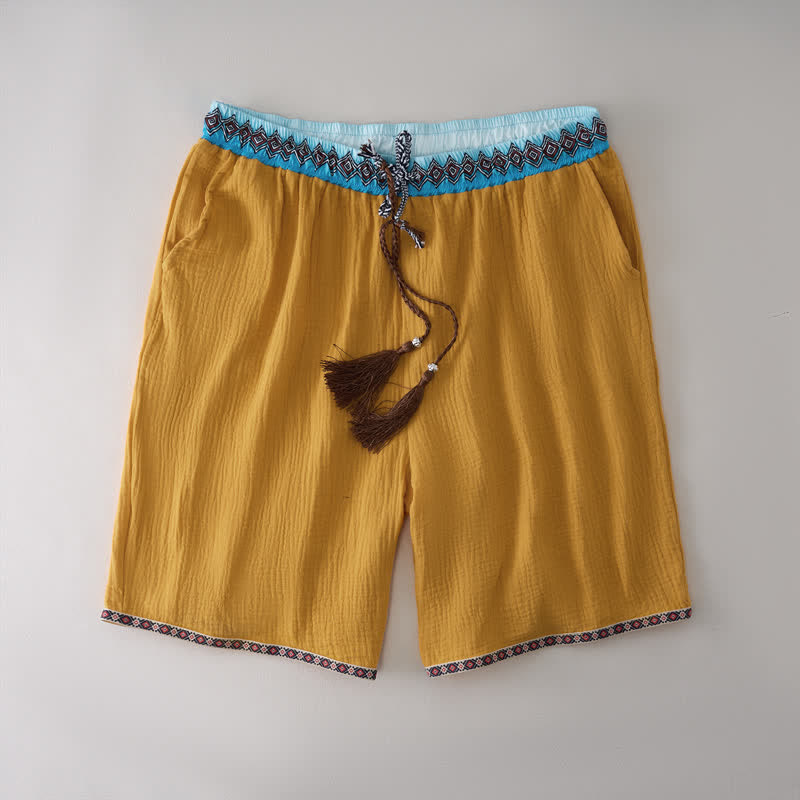 Buddha Stones Sommerliche Boho-Freizeit-Bermuda-Shorts mit Kordelzug, geometrischem Muster, geradem Bein und Taschen für Herren - Goldrute - US/UK/AU44, EU54 (3XL) - image 10