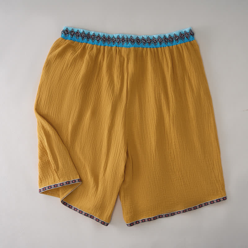 Buddha Stones Sommerliche Boho-Freizeit-Bermuda-Shorts mit Kordelzug, geometrischem Muster, geradem Bein und Taschen für Herren - image 11
