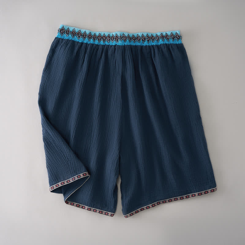 Buddha Stones Sommerliche Boho-Freizeit-Bermuda-Shorts mit Kordelzug, geometrischem Muster, geradem Bein und Taschen für Herren - image 6