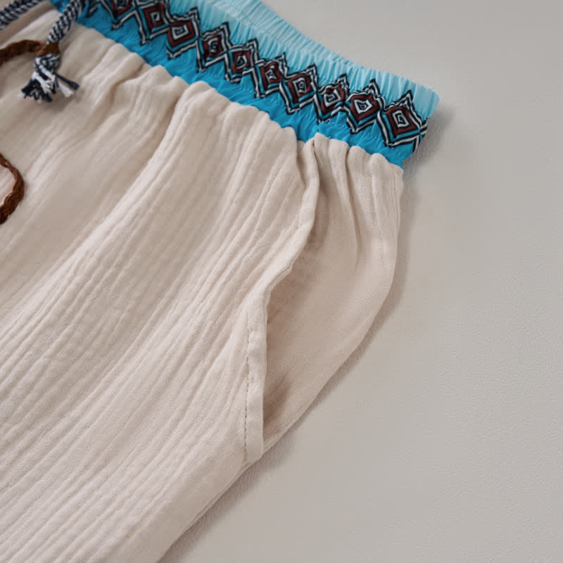 Buddha Stones Sommerliche Boho-Freizeit-Bermuda-Shorts mit Kordelzug, geometrischem Muster, geradem Bein und Taschen für Herren - image 3
