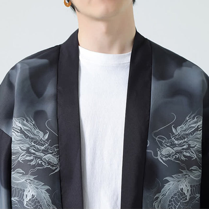 Buddha Stones Sommerlicher, lässiger Kimono mit Drachenmotiv und offener Vorderseite für Herren - image 10