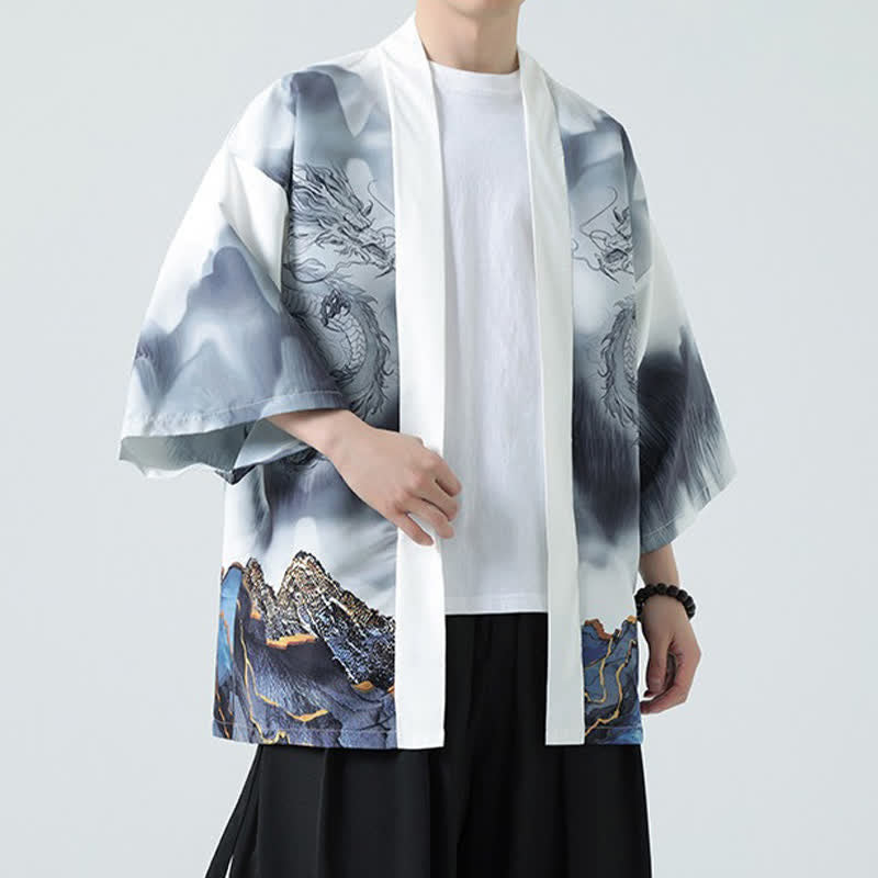 Buddha Stones Sommerlicher, lässiger Kimono mit Drachenmotiv und offener Vorderseite für Herren - image 19
