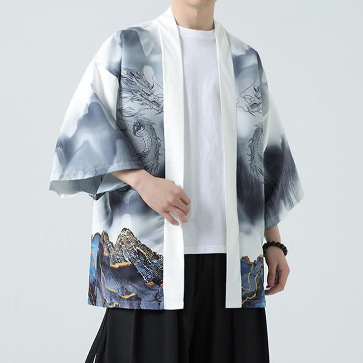 Buddha Stones Sommerlicher, lässiger Kimono mit Drachenmotiv und offener Vorderseite für Herren - image 19