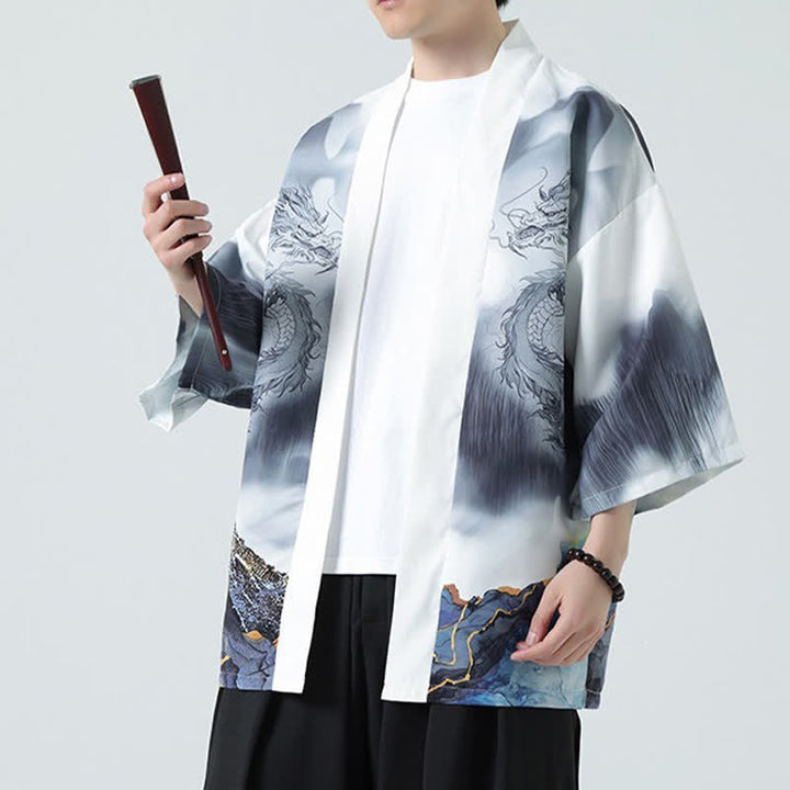 Buddha Stones Sommerlicher, lässiger Kimono mit Drachenmotiv und offener Vorderseite für Herren - image 16