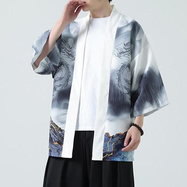 Buddha Stones Sommerlicher, lässiger Kimono mit Drachenmotiv und offener Vorderseite für Herren - image 14