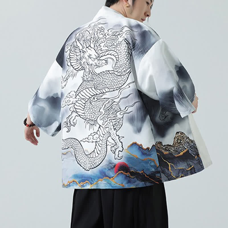 Buddha Stones Sommerlicher, lässiger Kimono mit Drachenmotiv und offener Vorderseite für Herren - image 20
