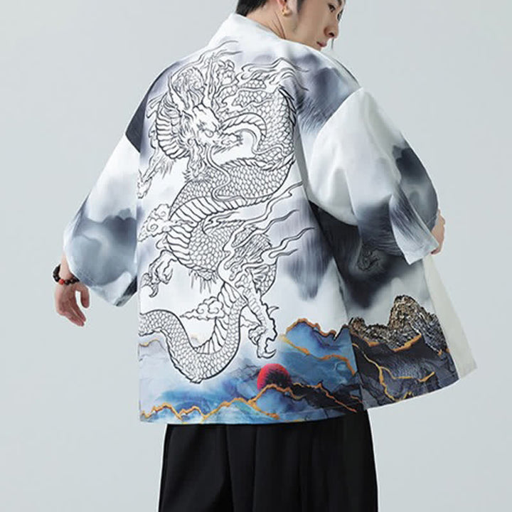 Buddha Stones Sommerlicher, lässiger Kimono mit Drachenmotiv und offener Vorderseite für Herren - image 20