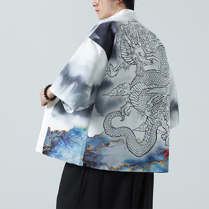 Buddha Stones Sommerlicher, lässiger Kimono mit Drachenmotiv und offener Vorderseite für Herren - image 17