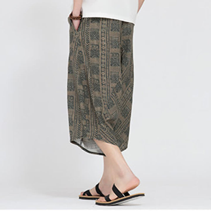 Buddha Stones Sommerliche Boho-Caprihose mit elastischem Bund, geometrischem Blumenmuster, Herren-Haremshose - image 3