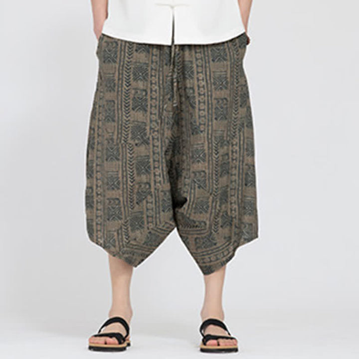 Buddha Stones Sommerliche Boho-Caprihose mit elastischem Bund, geometrischem Blumenmuster, Herren-Haremshose - image 1