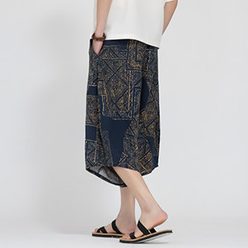 Buddha Stones Sommerliche Boho-Caprihose mit elastischem Bund, geometrischem Blumenmuster, Herren-Haremshose - image 12