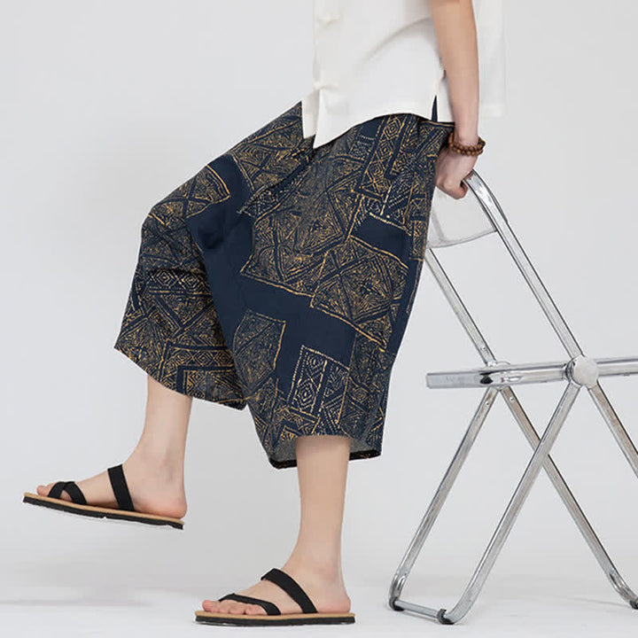 Buddha Stones Sommerliche Boho-Caprihose mit elastischem Bund, geometrischem Blumenmuster, Herren-Haremshose - image 19