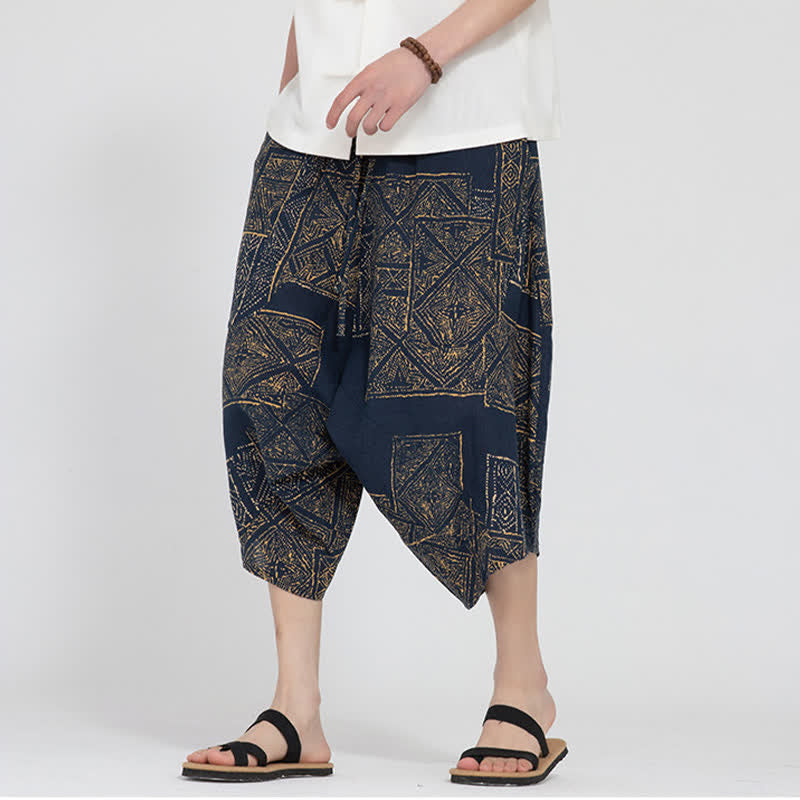 Buddha Stones Sommerliche Boho-Caprihose mit elastischem Bund, geometrischem Blumenmuster, Herren-Haremshose - image 16
