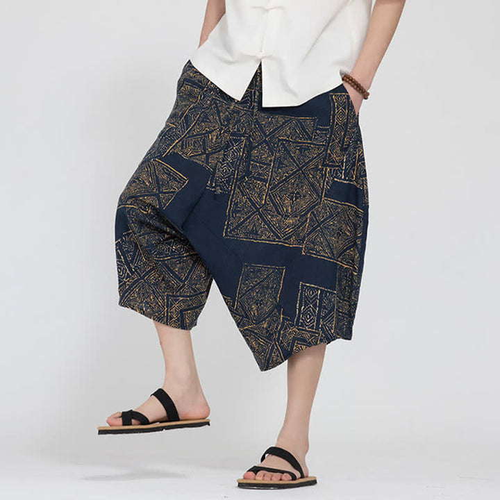 Buddha Stones Sommerliche Boho-Caprihose mit elastischem Bund, geometrischem Blumenmuster, Herren-Haremshose - image 17