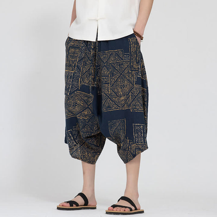 Buddha Stones Sommerliche Boho-Caprihose mit elastischem Bund, geometrischem Blumenmuster, Herren-Haremshose - image 15