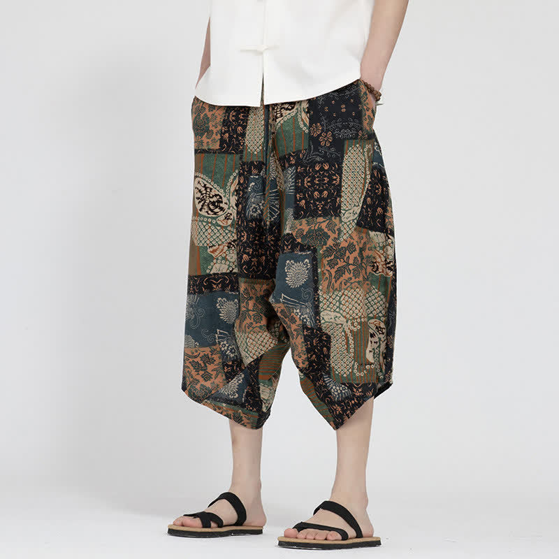 Buddha Stones Sommerliche Boho-Caprihose mit elastischem Bund, geometrischem Blumenmuster, Herren-Haremshose - image 21