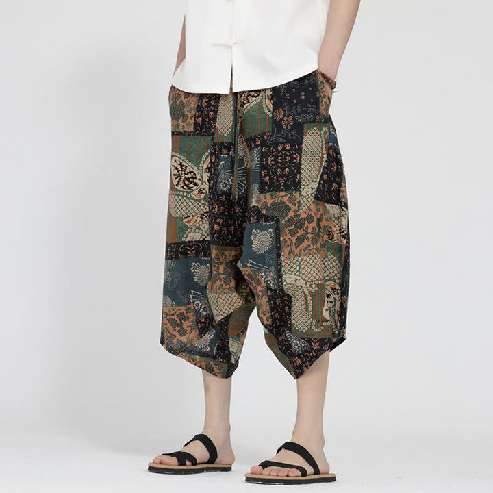 Buddha Stones Sommerliche Boho-Caprihose mit elastischem Bund, geometrischem Blumenmuster, Herren-Haremshose - image 21