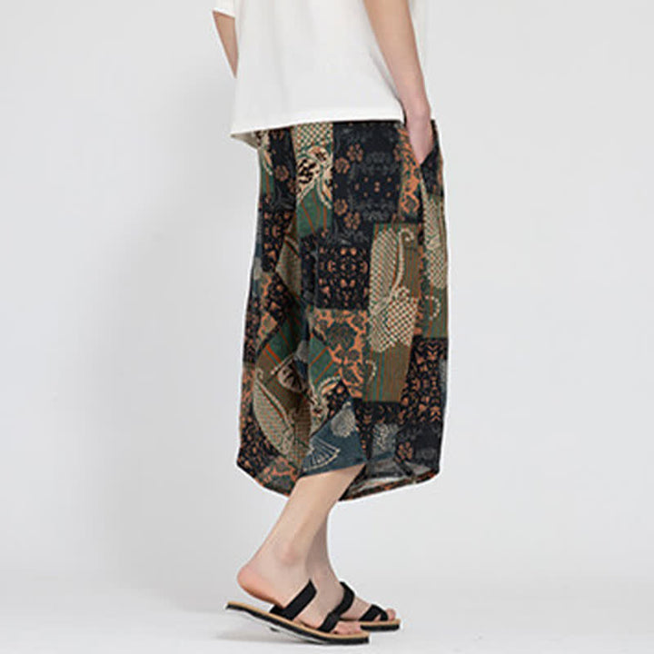 Buddha Stones Sommerliche Boho-Caprihose mit elastischem Bund, geometrischem Blumenmuster, Herren-Haremshose - image 22
