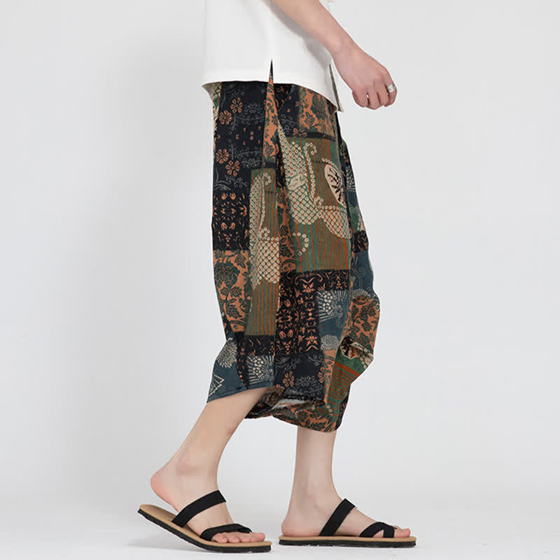 Buddha Stones Sommerliche Boho-Caprihose mit elastischem Bund, geometrischem Blumenmuster, Herren-Haremshose - image 23