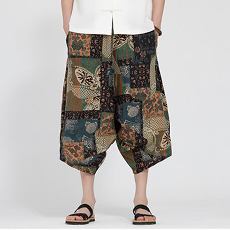 Buddha Stones Sommerliche Boho-Caprihose mit elastischem Bund, geometrischem Blumenmuster, Herren-Haremshose - image 25